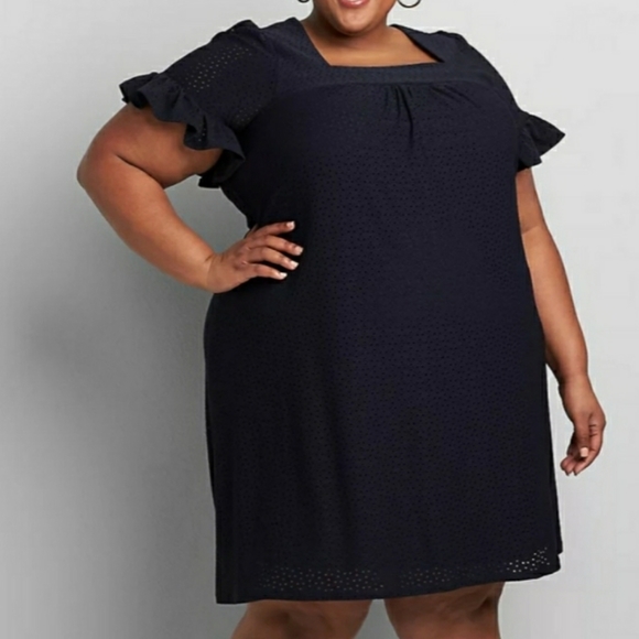 Lane Bryant | Dresses | Nwt 82 Lane Bryant Navy Blue Square Neck Eyelet  Flutter Sleeve Swing Dress | Poshmark